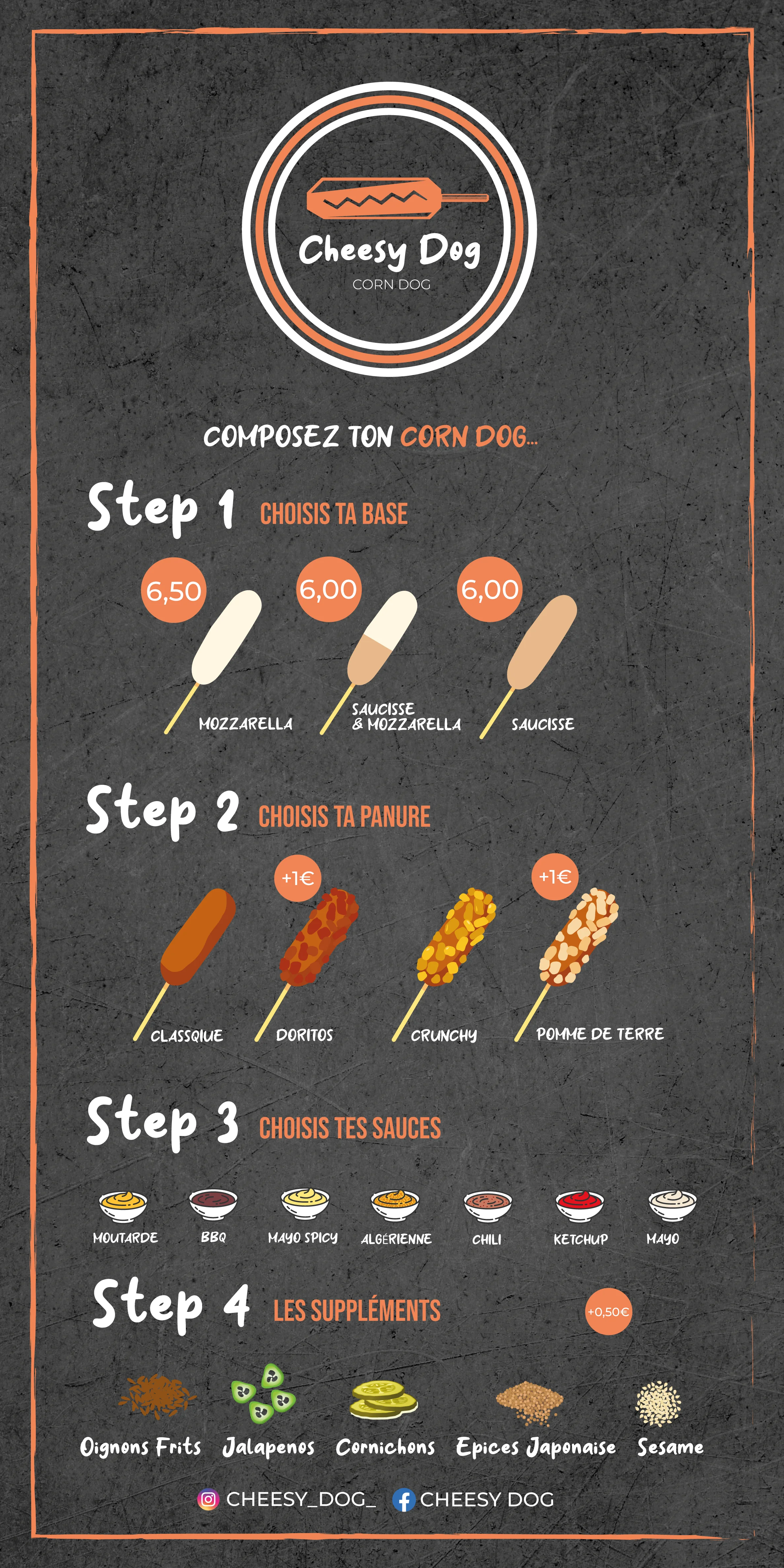 Carte menu Cheesy Dog - Corn Dog